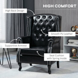 Black Wingback Armchair Chesterfield-Style High Back Chair Tufted Accent Chair - thumbnail 3