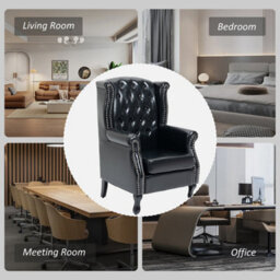 Black Wingback Armchair Chesterfield-Style High Back Chair Tufted Accent Chair - thumbnail 6