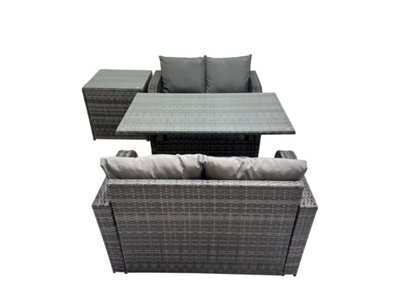Fimous 4 Seat Outdoor Wicker Pe Rattan Garden Furniture Set Dining Table Sofa Sets With Side Table Dark Grey Mixed - image 1