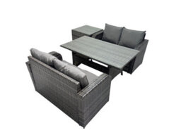 Fimous 4 Seat Outdoor Wicker Pe Rattan Garden Furniture Set Dining Table Sofa Sets With Side Table Dark Grey Mixed - thumbnail 2