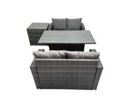 Fimous 4 Seat Outdoor Wicker Pe Rattan Garden Furniture Set Dining Table Sofa Sets With Side Table Dark Grey Mixed - thumbnail 1