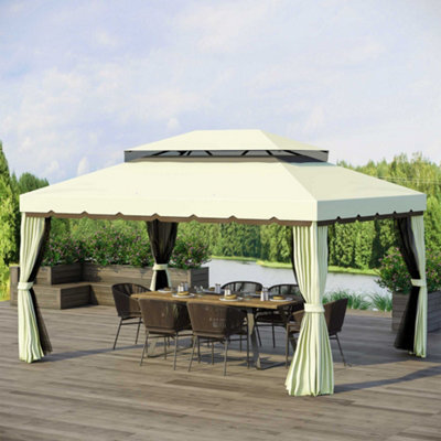 Outsunny 3M X 3.6M Aluminium Gazebo Canopy Patio Marquee Party Tent Cream White - image 1