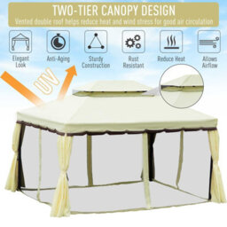 Outsunny 3M X 3.6M Aluminium Gazebo Canopy Patio Marquee Party Tent Cream White - thumbnail 4