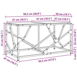 Berkfield Coffee Table With Transparent Glass Top 98.5X50X41 Cm Steel - thumbnail 9