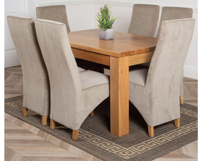 That's Furniture Dakota 127 X 82 Cm Chunky Oak Small Dining Table And 6 Chairs Dining Set With Lola Grey Fabric Chairs - image 1