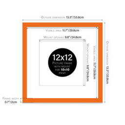 "12X12"" Orange Picture Frame - 12X12"" Square Frame With 10X10"" Mount For 12X12""/10X10"" Pictures Luxurious Style Wall Art, 1 Pack" - thumbnail 2