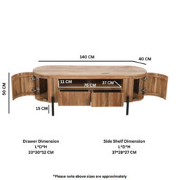Royal Natural Solid Wood Tv Cabinet With Metal Legs - thumbnail 7