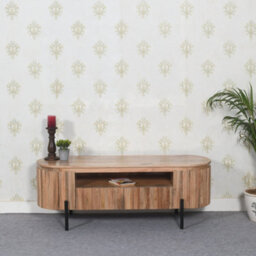 Royal Natural Solid Wood Tv Cabinet With Metal Legs - thumbnail 1