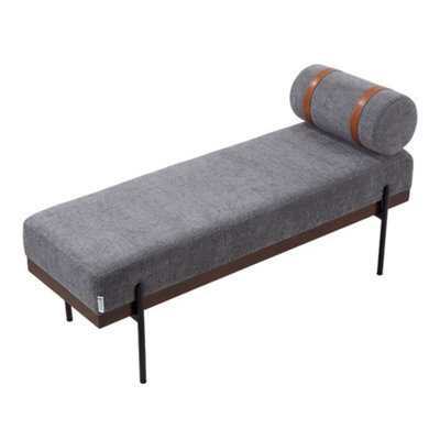 Thehotsale Dark Grey Upholstered Chenille Bench With Side Pillow For Living Room,bedroom,hallway,123X42X62Cm - image 1