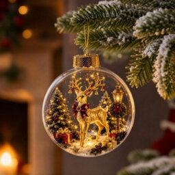 Amorly Lighted Christmas Ornament Clear Pvc Globe Hanging Decoration Glowing Christmas Ornament For Christmas Tree Holiday Decor(Elk) - thumbnail 3