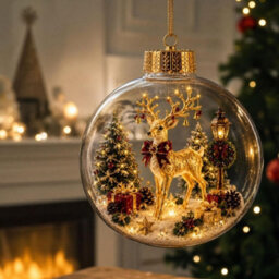 Amorly Lighted Christmas Ornament Clear Pvc Globe Hanging Decoration Glowing Christmas Ornament For Christmas Tree Holiday Decor(Elk) - thumbnail 2