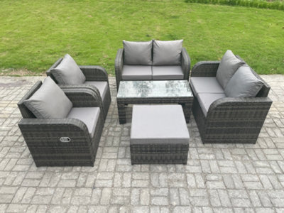 Fimous Rattan Garden Furniture Set With Rectangular Coffee Table Big Footstool 7 Seater Patio Outdoor Lounge Sofa Set - image 1