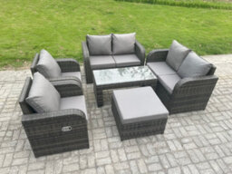 Fimous Rattan Garden Furniture Set With Rectangular Coffee Table Big Footstool 7 Seater Patio Outdoor Lounge Sofa Set - thumbnail 2