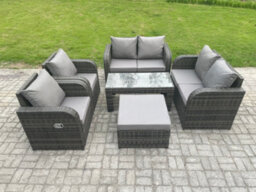 Fimous Rattan Garden Furniture Set With Rectangular Coffee Table Big Footstool 7 Seater Patio Outdoor Lounge Sofa Set - thumbnail 1