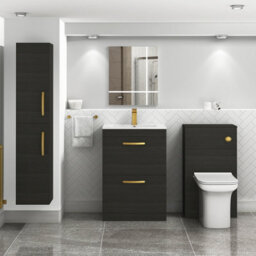 Royal Bathrooms Turin Hale Black 600mm Floor Standing Vanity Unit 2 Drawer With Minimalist Basin Sink & Brushed Brass Handles - thumbnail 2