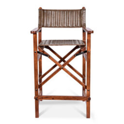 Elm Home And Garden 100% Real Genuine Leather Folding Breakfast Kitchen Bar Stool Tan Brown With Back Rest - thumbnail 2