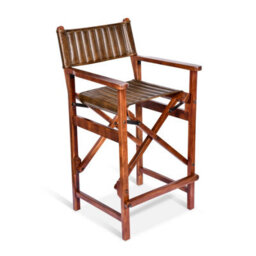 Elm Home And Garden 100% Real Genuine Leather Folding Breakfast Kitchen Bar Stool Tan Brown With Back Rest