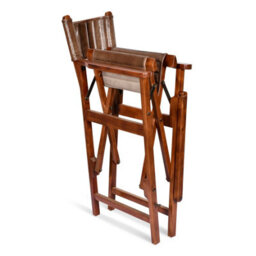 Elm Home And Garden 100% Real Genuine Leather Folding Breakfast Kitchen Bar Stool Tan Brown With Back Rest - thumbnail 4