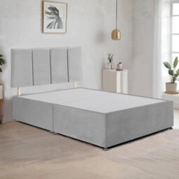 Silver Plush Fabric 4Ft Small Double Bed Frame With 20 Inch Vertical Line Headboard And 2 Drawers - thumbnail 2