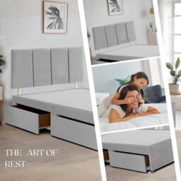 Silver Plush Fabric 4Ft Small Double Bed Frame With 20 Inch Vertical Line Headboard And 2 Drawers - thumbnail 3