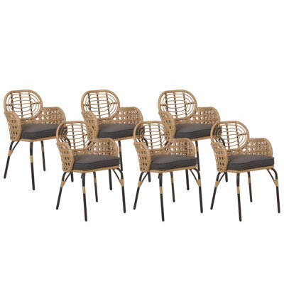 Beliani Set Of 6 Garden Chairs With Cushions Pratello Pe Rattan Natural - image 1
