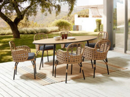 Beliani Set Of 6 Garden Chairs With Cushions Pratello Pe Rattan Natural - thumbnail 2