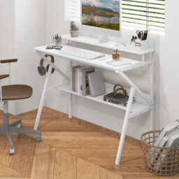 Small Desk Space Saving Computer Desk With Hanging Hook & Storage Shelf - thumbnail 1