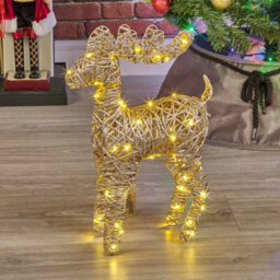 Urbn-Living Urbnliving 37Cm Led Light Up Reindeer Metallic Gold Plastic Rattan Wire Frame Christmas Home Decorations