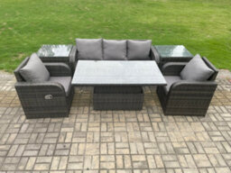 Fimous Outdoor Rattan Furniture Garden Dining Sets Adjustable Rising Lifting Table Sofa Set With Side Tables - thumbnail 2