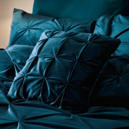 Soirée Mira Pinch Pleat Soft Velvet Teal Filled Cushion - thumbnail 1