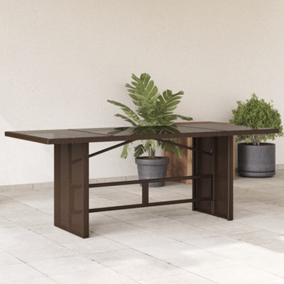 Walplus Garden Table With Glass Top Brown 190X80X75 Cm Poly Rattan - image 1