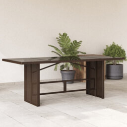 Walplus Garden Table With Glass Top Brown 190X80X75 Cm Poly Rattan