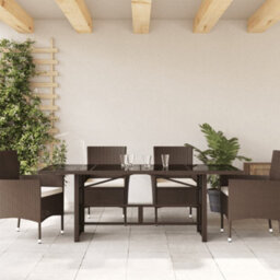 Walplus Garden Table With Glass Top Brown 190X80X75 Cm Poly Rattan - thumbnail 3