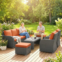 Foxden Orange Rattan Garden Dining Set Six Piece Reclining Armchairs Three Seater Sofa - thumbnail 8