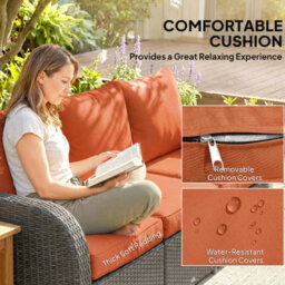 Foxden Orange Rattan Garden Dining Set Six Piece Reclining Armchairs Three Seater Sofa - thumbnail 7