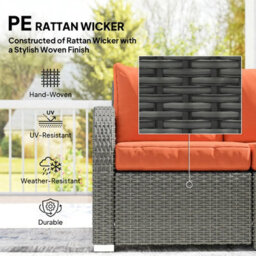 Foxden Orange Rattan Garden Dining Set Six Piece Reclining Armchairs Three Seater Sofa - thumbnail 6