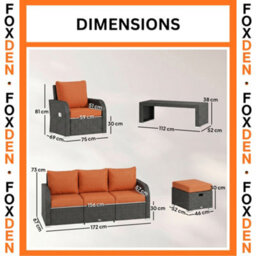 Foxden Orange Rattan Garden Dining Set Six Piece Reclining Armchairs Three Seater Sofa - thumbnail 2