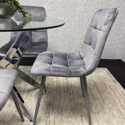 Kosy Koala Modern Round Glass Dining Table Set With 4 Grey Velvet Chairs Dining Room Furniture - thumbnail 4