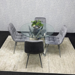 Kosy Koala Modern Round Glass Dining Table Set With 4 Grey Velvet Chairs Dining Room Furniture - thumbnail 2