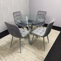 Kosy Koala Modern Round Glass Dining Table Set With 4 Grey Velvet Chairs Dining Room Furniture - thumbnail 3