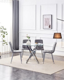 Kosy Koala Modern Round Glass Dining Table Set With 4 Grey Velvet Chairs Dining Room Furniture