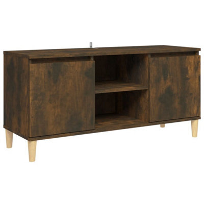 Berkfield Sturdy Tv Cabinet With Solid Wood Legs Smoked Oak 103.5X35X50 Cm - image 1