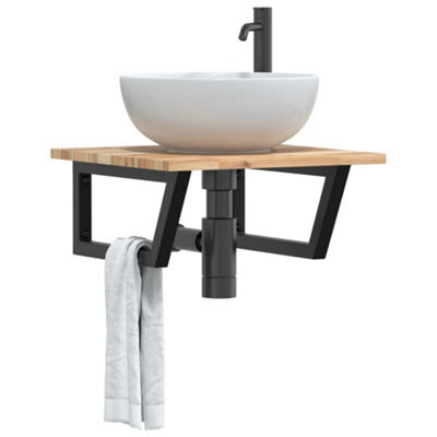 Berkfield Basin Shelf Wall Mounted Steel And Solid Wood Acacia - image 1