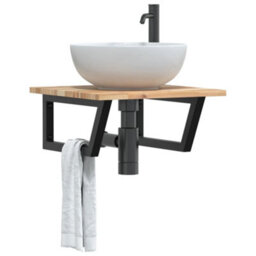 Berkfield Basin Shelf Wall Mounted Steel And Solid Wood Acacia - thumbnail 1