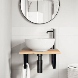 Berkfield Basin Shelf Wall Mounted Steel And Solid Wood Acacia - thumbnail 3