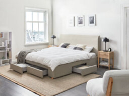 Beliani Bed With Storage Drawers Fabric Soutrin 180 X 200 Cm (Eu Super King) Beige - thumbnail 2