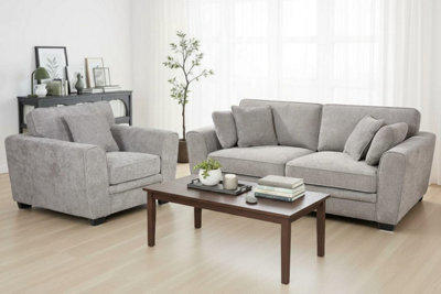 Grey Chenille Fabric 3 + 1 Seater Sofa And Armchair Set For Living Room Bertie - image 1