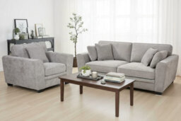 Grey Chenille Fabric 3 + 1 Seater Sofa And Armchair Set For Living Room Bertie - thumbnail 1
