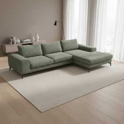 Abakus Direct Venice Chenille Corner Sofa In Sage Green Right Facing With Deep Seats And Extra-Wide Padded Arms - image 1