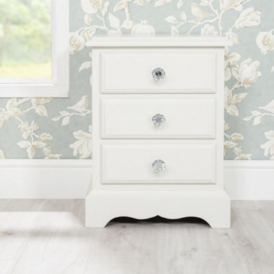 Statement Furniture Romance Antique White 3 Drawer French Style Bedside Table With Crystal Handles - image 1